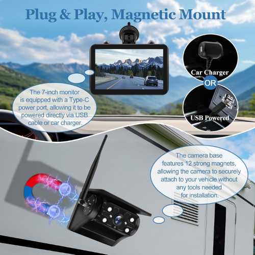 Magnetic Solar Wireless Backup Camera